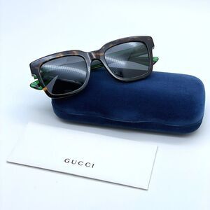 NEW GUCCI GG0001SN 003 Havana Colorful Gray Square Unisex Sunglasses